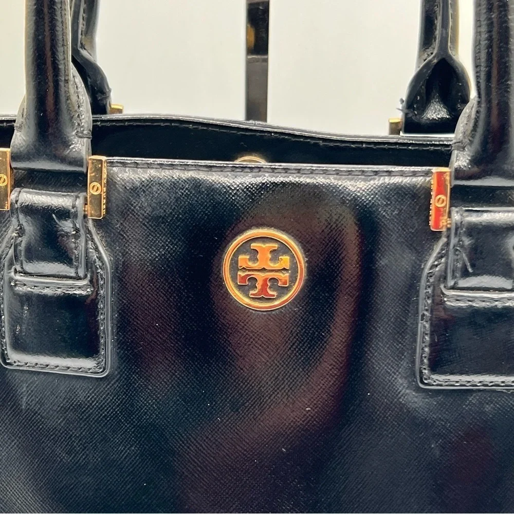 Tory Burch Black Leather Bag with Gold Accent - GUC